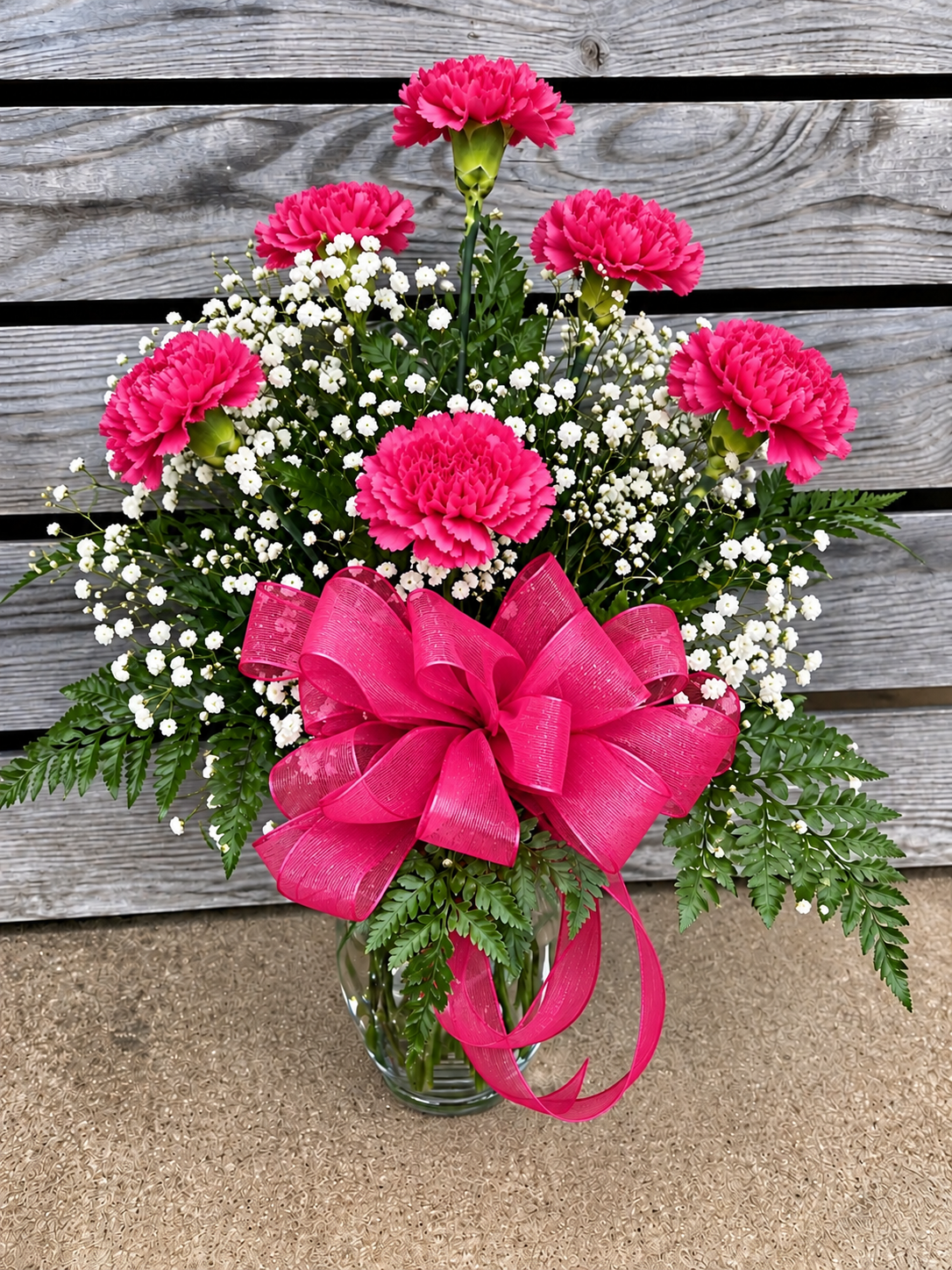 Half Dozen Carnations in Vase