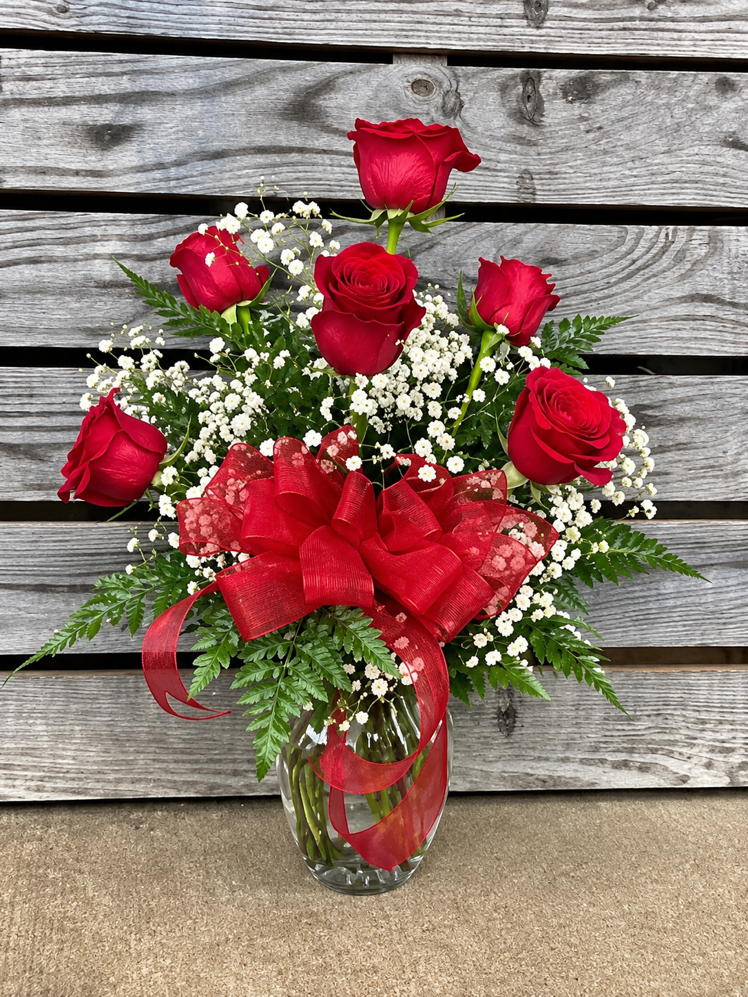 Half Dozen Roses in vase